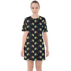 Digital Flowers Sixties Short Sleeve Mini Dress by Sparkle