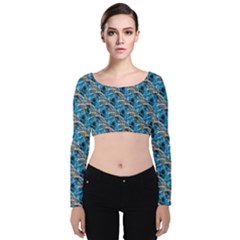 Abstract Illusion Velvet Long Sleeve Crop Top by Sparkle