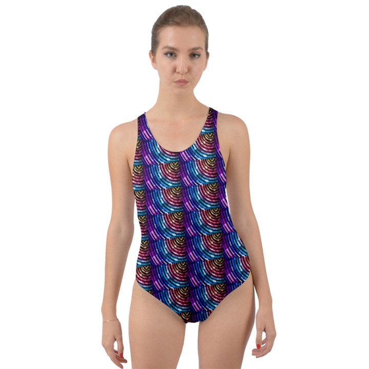 Abstract Illusion Cut-Out Back One Piece Swimsuit