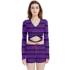 Violet Retro Velvet Wrap Crop Top And Shorts Set