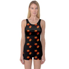 Kawaii Pumpkin Black One Piece Boyleg Swimsuit by vintage2030