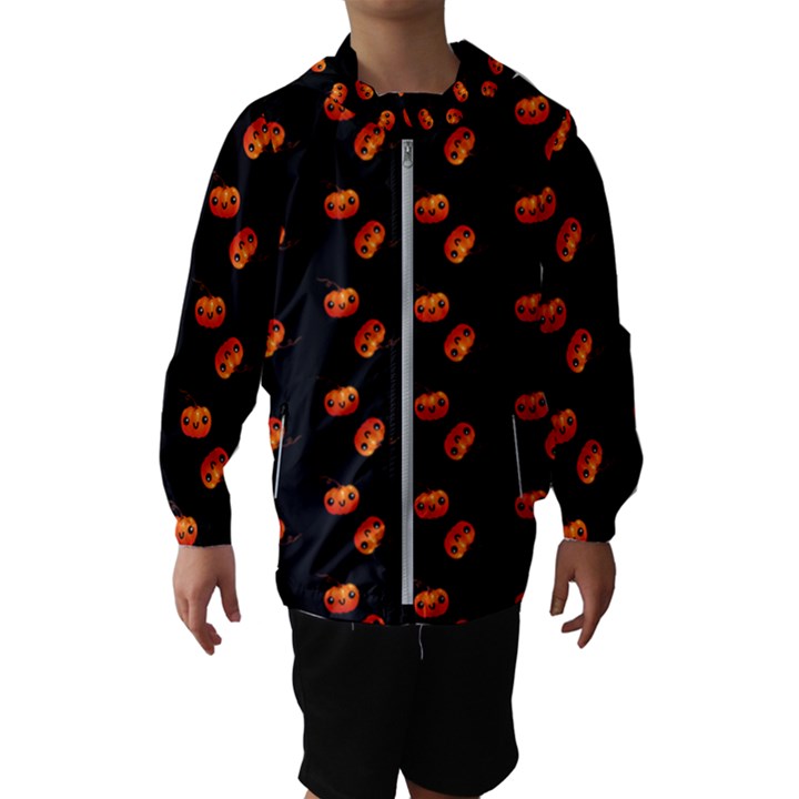 Kawaii Pumpkin Black Kids  Hooded Windbreaker