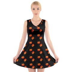 Kawaii Pumpkin Black V-neck Sleeveless Dress by vintage2030