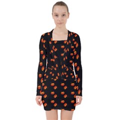 Kawaii Pumpkin Black V-neck Bodycon Long Sleeve Dress