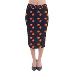 Kawaii Pumpkin Black Velvet Midi Pencil Skirt by vintage2030