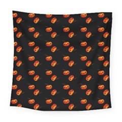 Kawaii Pumpkin Black Square Tapestry (large)