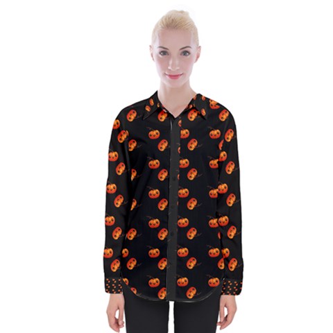 Kawaii Pumpkin Black Womens Long Sleeve Shirt by vintage2030