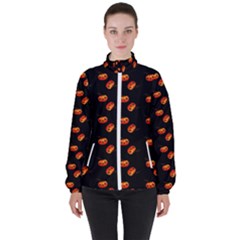 Kawaii Pumpkin Black Women s High Neck Windbreaker by vintage2030