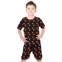 Kawaii Pumpkin Black Kids  Tee And Shorts Set by vintage2030