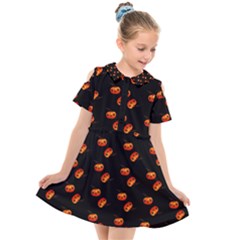 Kawaii Pumpkin Black Kids  Short Sleeve Shirt Dress