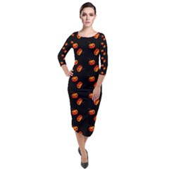 Kawaii Pumpkin Black Quarter Sleeve Midi Velour Bodycon Dress by vintage2030