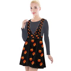 Kawaii Pumpkin Black Plunge Pinafore Velour Dress