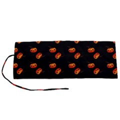 Kawaii Pumpkin Black Roll Up Canvas Pencil Holder (s) by vintage2030