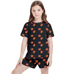 Kawaii Pumpkin Black Kids  Tee And Sports Shorts Set by vintage2030