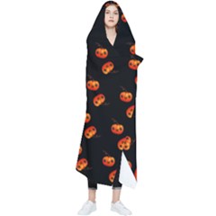 Kawaii Pumpkin Black Wearable Blanket by vintage2030