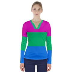 Polysexual Pride Flag Lgbtq V-neck Long Sleeve Top by lgbtnation