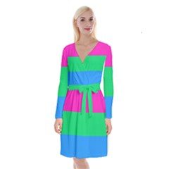 Polysexual Pride Flag Lgbtq Long Sleeve Velvet Front Wrap Dress by lgbtnation