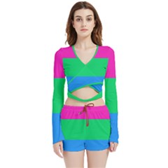 Polysexual Pride Flag Lgbtq Velvet Wrap Crop Top And Shorts Set by lgbtnation