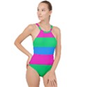 Polysexual Pride Flag LGBTQ High Neck One Piece Swimsuit View1