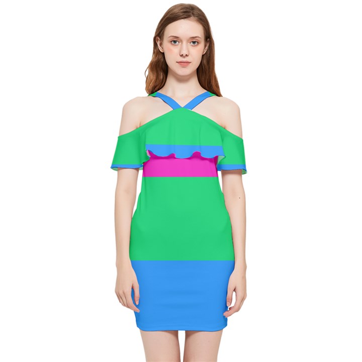 Polysexual Pride Flag LGBTQ Shoulder Frill Bodycon Summer Dress