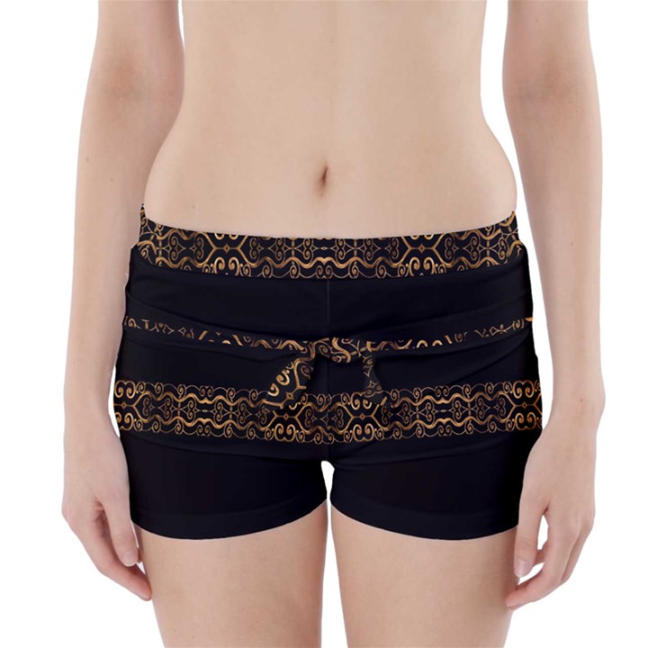 Luxury Ornate Minimal Style Dark Print Boyleg Bikini Wrap Bottoms