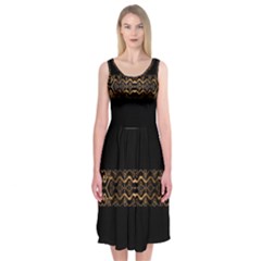 Luxury Ornate Minimal Style Dark Print Midi Sleeveless Dress