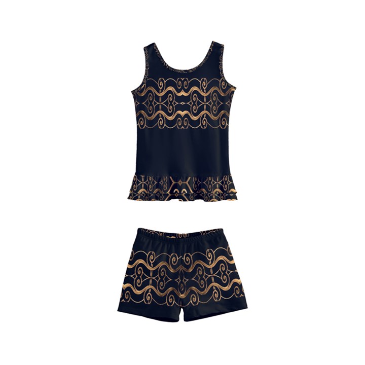 Luxury Ornate Minimal Style Dark Print Kids  Boyleg Swimsuit