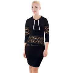 Luxury Ornate Minimal Style Dark Print Quarter Sleeve Hood Bodycon Dress