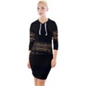 Luxury Ornate Minimal Style Dark Print Quarter Sleeve Hood Bodycon Dress View1