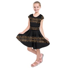 Luxury Ornate Minimal Style Dark Print Kids  Short Sleeve Dress