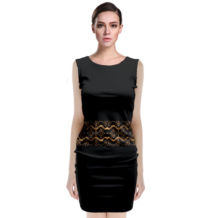 Luxury Ornate Minimal Style Dark Print Sleeveless Velvet Midi Dress