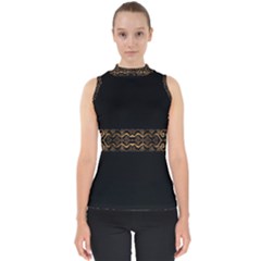 Luxury Ornate Minimal Style Dark Print Mock Neck Shell Top