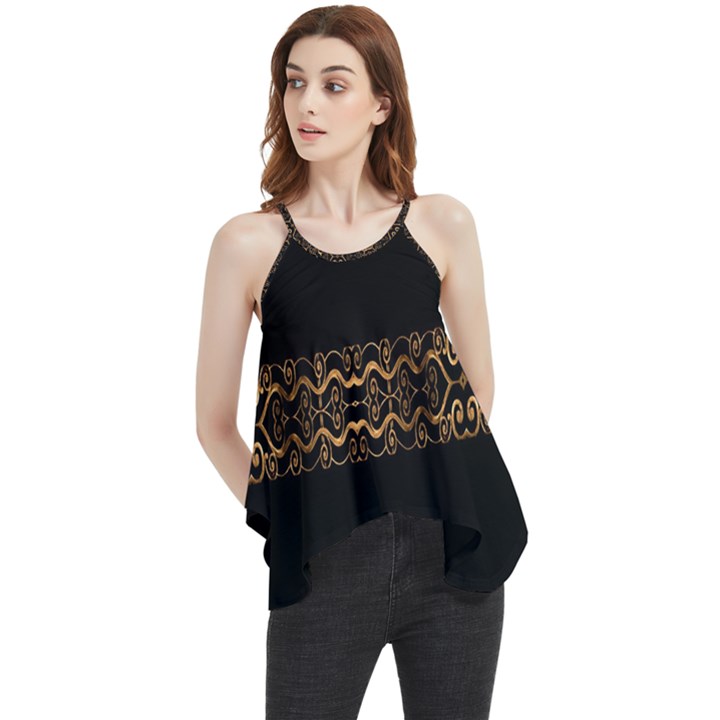 Luxury Ornate Minimal Style Dark Print Flowy Camisole Tank Top