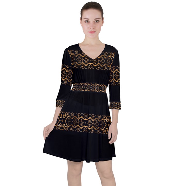 Luxury Ornate Minimal Style Dark Print Ruffle Dress