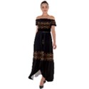 Luxury Ornate Minimal Style Dark Print Off Shoulder Open Front Chiffon Dress View1