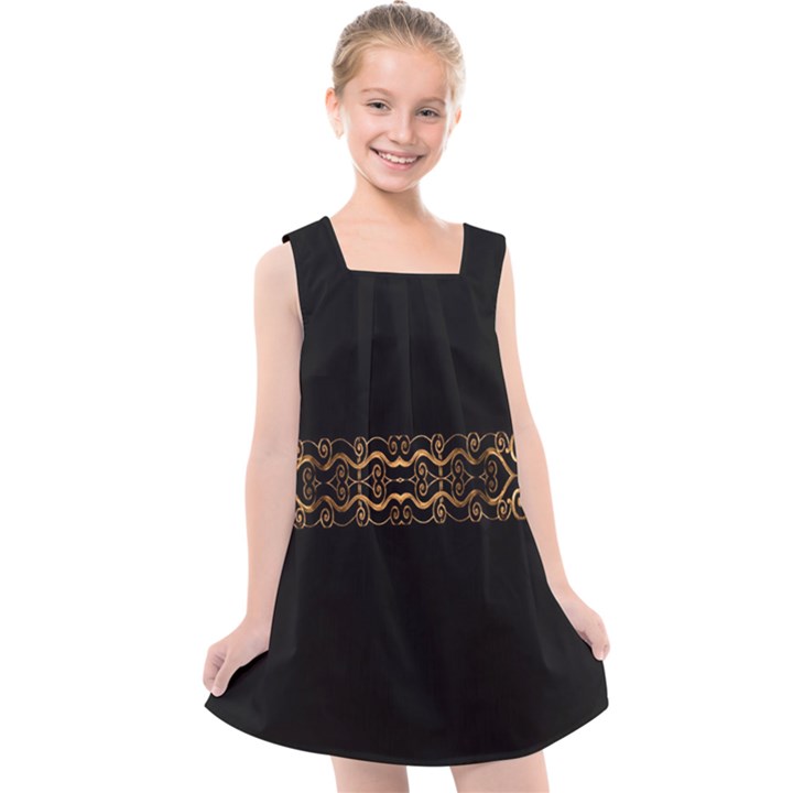 Luxury Ornate Minimal Style Dark Print Kids  Cross Back Dress