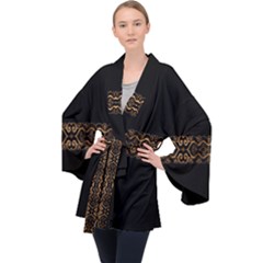 Luxury Ornate Minimal Style Dark Print Long Sleeve Velvet Kimono 