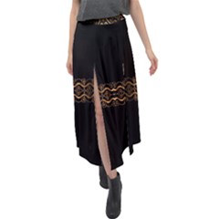 Luxury Ornate Minimal Style Dark Print Velour Split Maxi Skirt by dflcprintsclothing