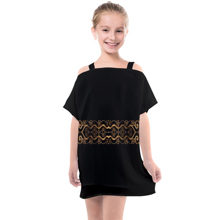 Luxury Ornate Minimal Style Dark Print Kids  One Piece Chiffon Dress