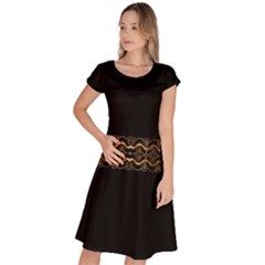 Luxury Ornate Minimal Style Dark Print Classic Short Sleeve Dress