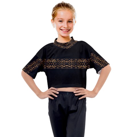 Luxury Ornate Minimal Style Dark Print Kids Mock Neck Tee by dflcprintsclothing