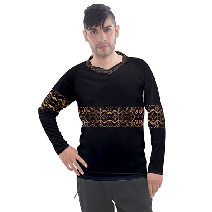 Luxury Ornate Minimal Style Dark Print Men s Pique Long Sleeve Tee