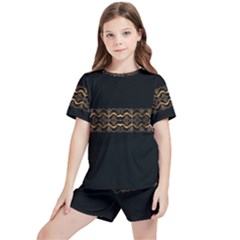 Luxury Ornate Minimal Style Dark Print Kids  Tee and Sports Shorts Set