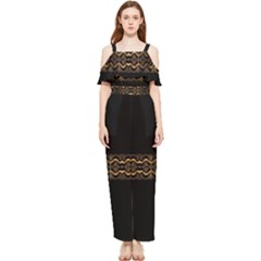 Luxury Ornate Minimal Style Dark Print Draped Sleeveless Chiffon Jumpsuit