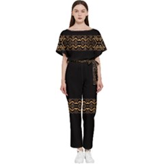 Luxury Ornate Minimal Style Dark Print Batwing Lightweight Jumpsuit