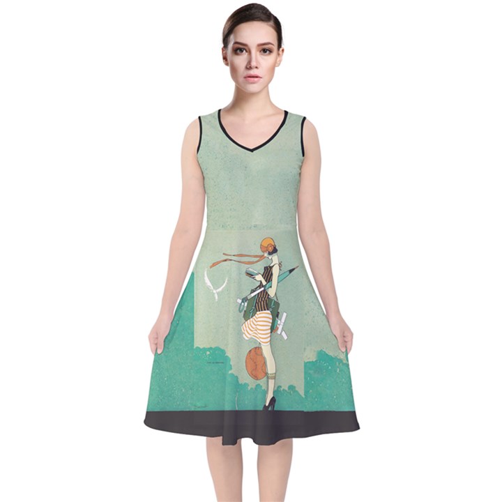 Ernesto Garcia Cabral Aires de Primavera 1920sBACKGROUND V-Neck Midi Sleeveless Dress 