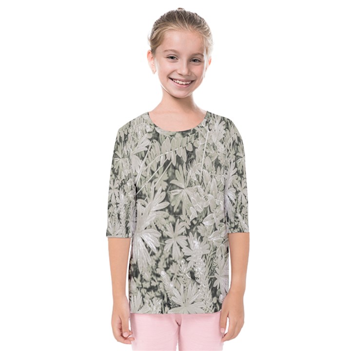 Pale Tropical Floral Print Pattern Kids  Quarter Sleeve Raglan Tee