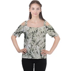 Pale Tropical Floral Print Pattern Cutout Shoulder Tee