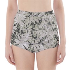 Pale Tropical Floral Print Pattern High-waisted Bikini Bottoms