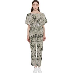 Pale Tropical Floral Print Pattern Batwing Lightweight Jumpsuit by dflcprintsclothing